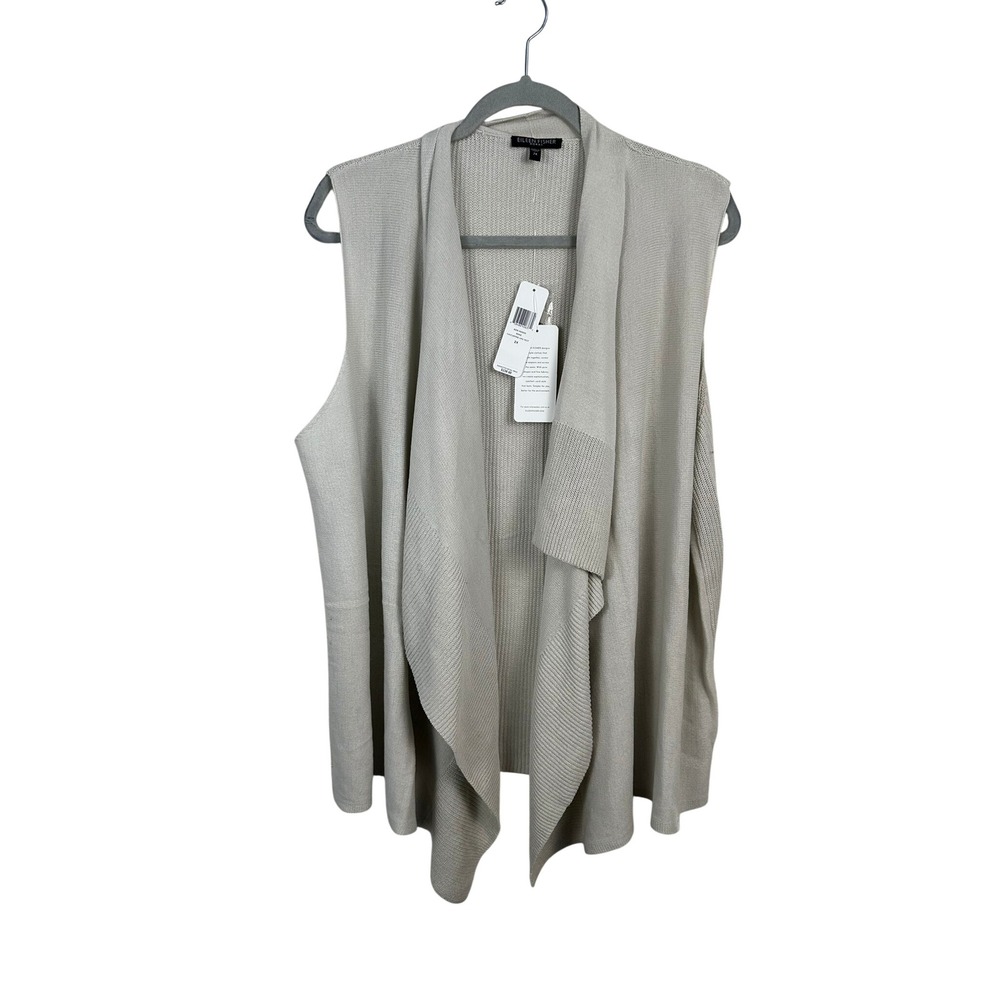 Eileen Fisher Cascading Long Vest Women 2X Bone NEW Silk Blend R0IR-V0204X